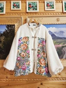 Wełniana bomberka, góralska bluza FOLK - kremowa