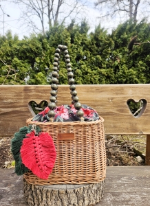 Torebka wiklinowa koszyk - KLARA (zielone korale)