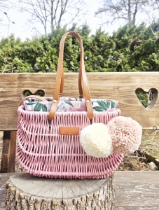 Torebka wiklinowa - Greta (różowa z piwoniami)